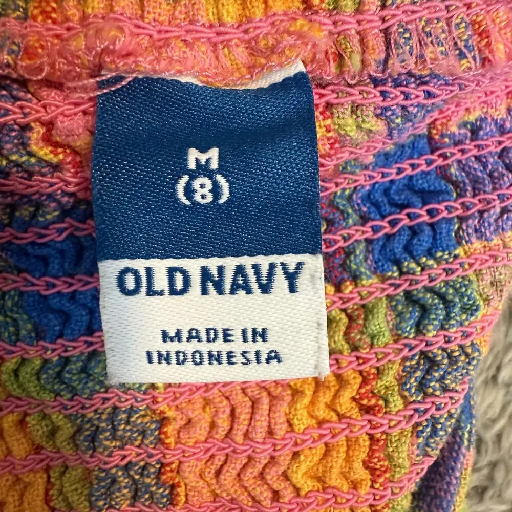 Old Navy Short Puff-Sleeve Linen Smocked Crop Top Girls Madras Plaid 8 Pink Blue